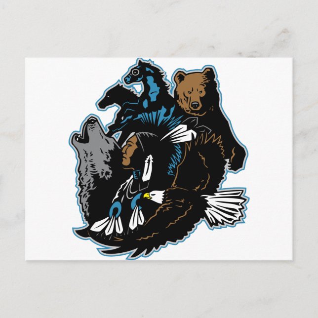 Cartão Postal Índios e animais (Frente)