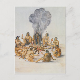 Cartão Postal Índios em torno de um incêndio