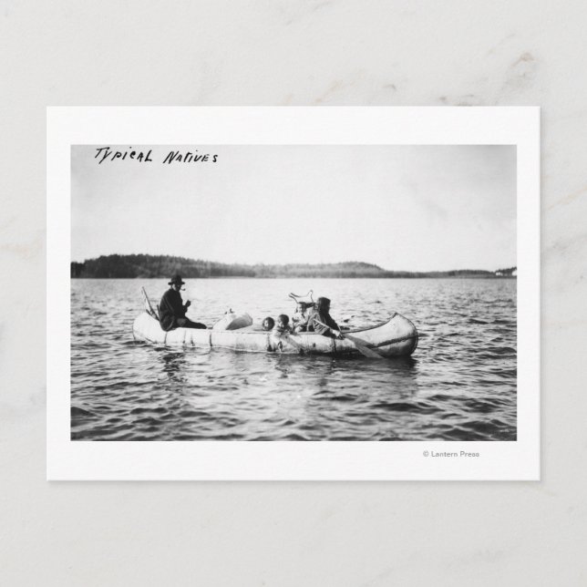 Cartão Postal Índios Ojibwa atravessando lago em Canoé Fotografi (Frente)