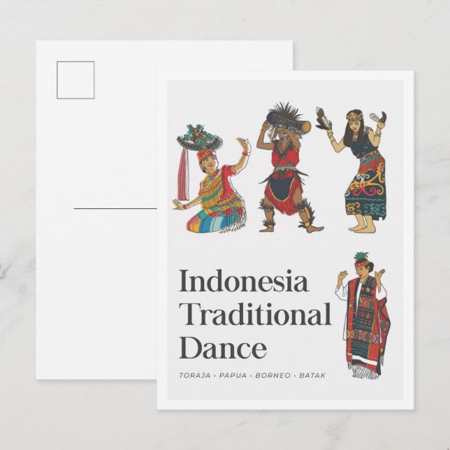 Cartão Postal Indonesia Traditional Dance Borneo Toraja Papua (Frente/Verso)