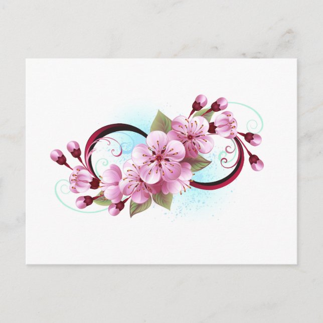 Cartão Postal Infinidade com Flores de Flor Sakura (Frente)
