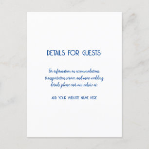 Cartão Postal Informações de Casamento Convidados Azul Branco 20