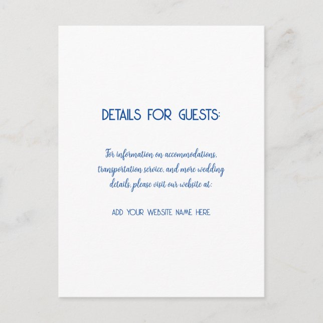 Cartão Postal Informações sobre Casamento Convidados Blue White  (Frente)