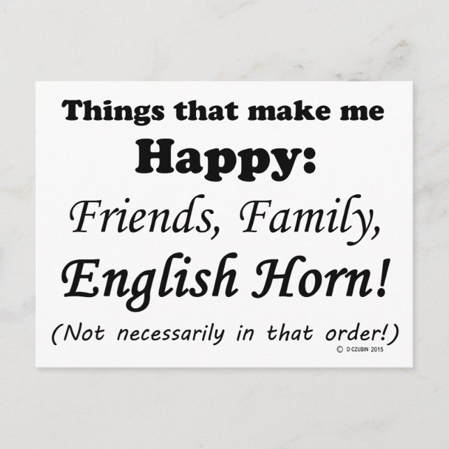 Cartão Postal Inglês Horn me faz feliz (Frente)