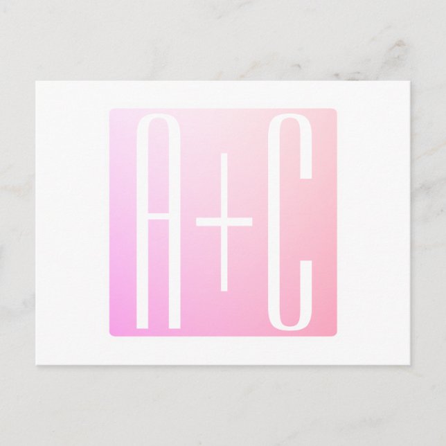 Cartão Postal Iniciais do casal | Gradação Rosa Sutil (Frente)