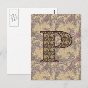 Cartão Postal Iniciais Monograma P Floral Elegante Vintage