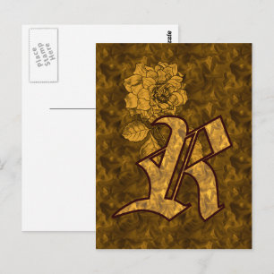 Cartão Postal Inicial de Monograma R Flor de Peônia Elegante em 
