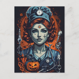 Cartão Postal Injetar BooBonito Cuidado, Enfermeira de Halloween