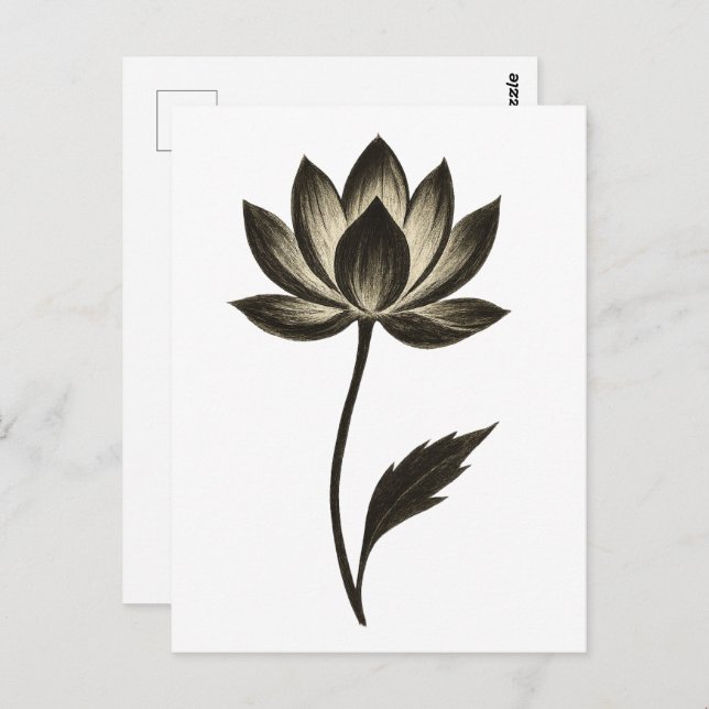Cartão Postal Ink Brush Lotus – Minimalist Floral Design on  (Frente/Verso)