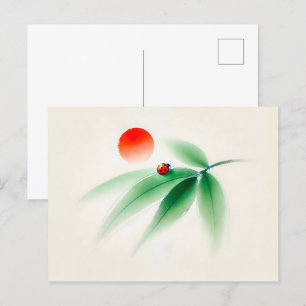 Cartão Postal Ink Ladybug chinês em Bamboo