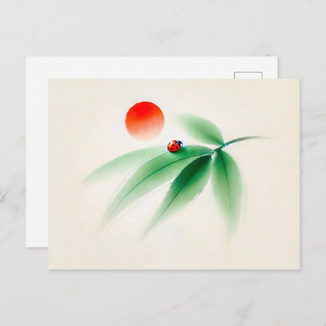 Cartão Postal Ink Ladybug chinês em Bamboo (Frente/Verso)
