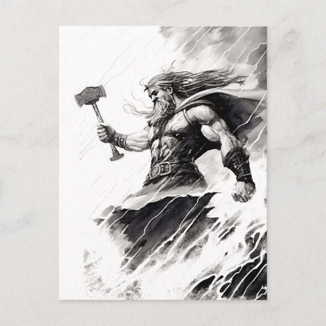 Cartão Postal Ink of northern mythology god thor (Frente)