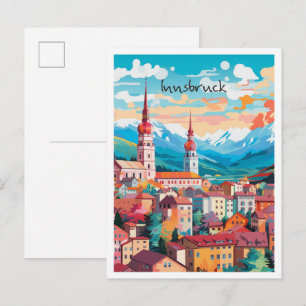 Cartão Postal Innsbruck Áustria Arte de Viagem Vintage