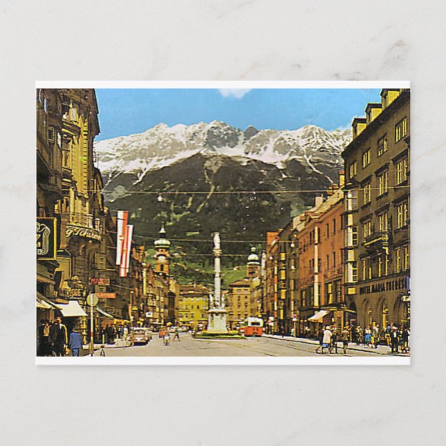 Cartão Postal Innsbruck, Maria Theresa Strasse, 1950 (Frente)
