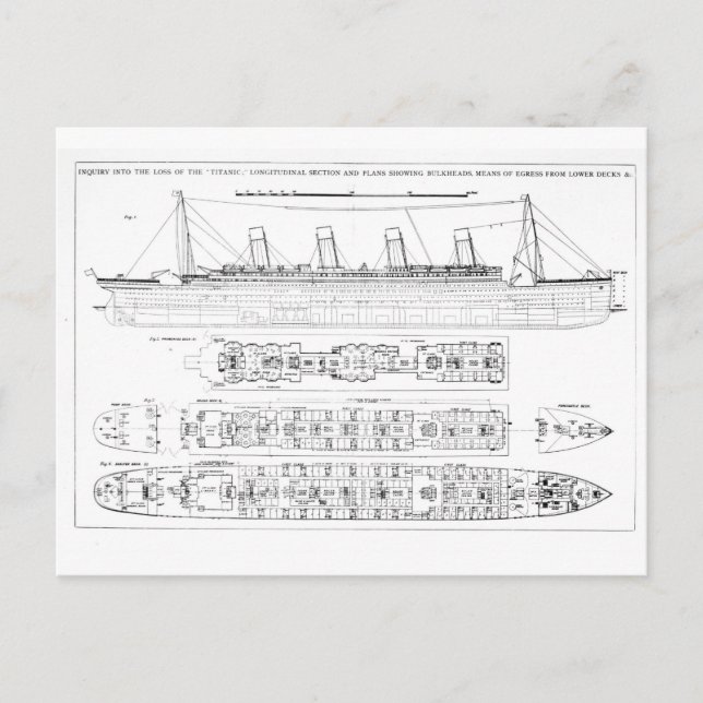 Cartão Postal Inquérito sobre a Perda do Titanic: Seção Cruzada (Frente)