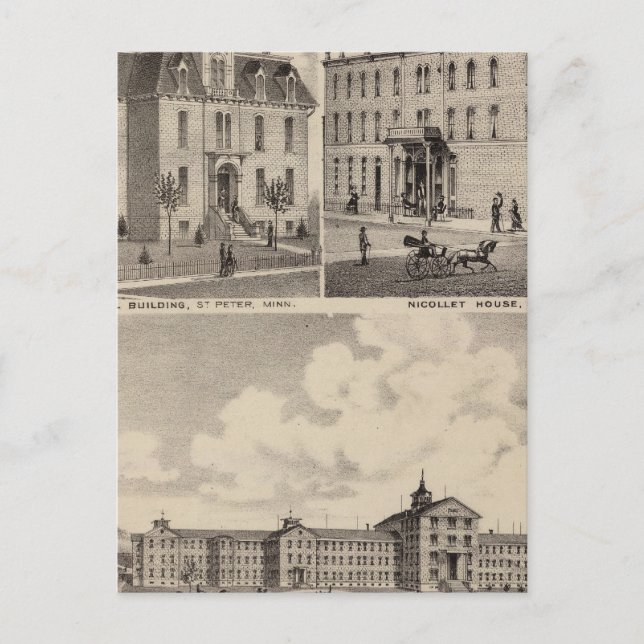 Cartão Postal Insane Hospital, Edifício da Escola Pública, Minne (Frente)