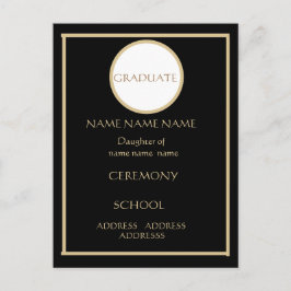 CARTÃO POSTAL INSERÇÃO DE GRADUAÇÃO PRETA E DOURADA 4,25 X 5,6