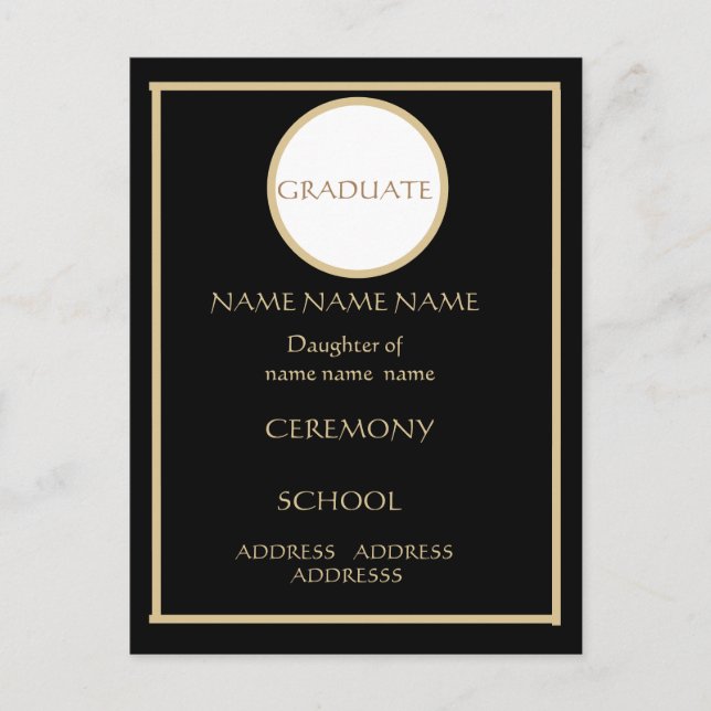 CARTÃO POSTAL INSERÇÃO DE GRADUAÇÃO PRETA E DOURADA 4,25 X 5,6 (Frente)