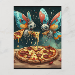 Cartão Postal Insetos engraçadinhos comendo uma pizza ideias de