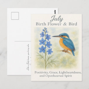 Cartão Postal Inspiração Vintage Floral Azul Pássaro de Aniversá