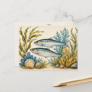 Cartão Postal Inspirado em Aquarela do Oceano de S