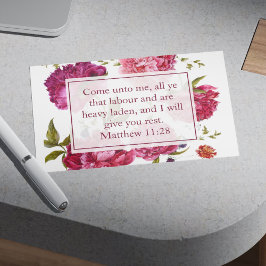 Cartão Postal Inspirador Mateus 11:28 Floral Rosa