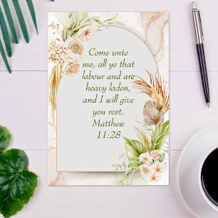 Cartão Postal Inspirador Matthew 11:28 Arco floral boho