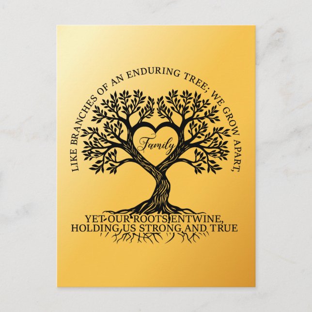 Cartão Postal Inspirational family quotes on a tree with roots (Frente)
