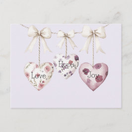 Cartão Postal Inspirational Floral Love Hope Joy Hearts Bow