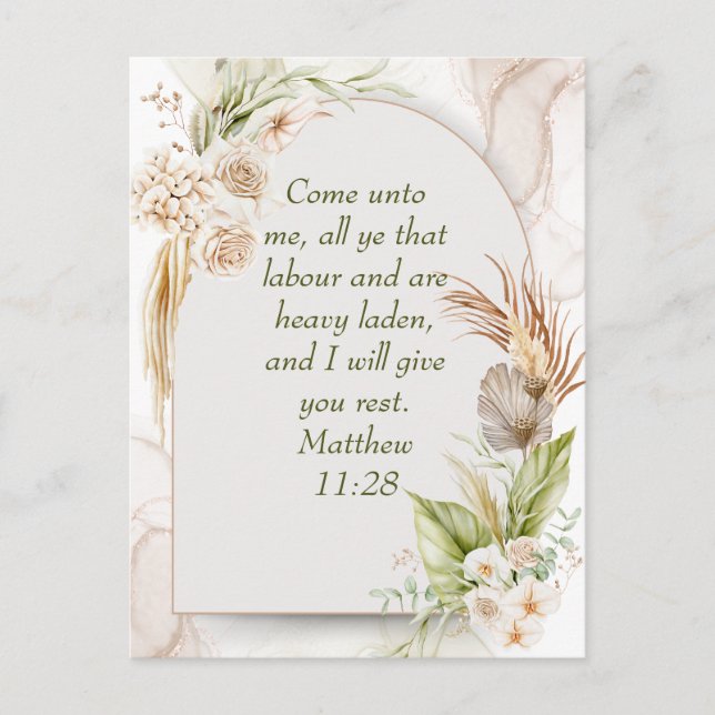 Cartão Postal Inspirational Matthew 11:28 Floral Arch boho (Frente)