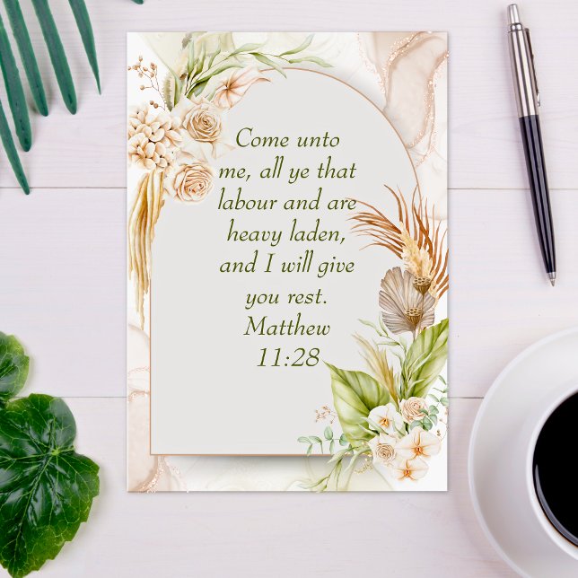 Cartão Postal Inspirational Matthew 11:28 Floral Arch boho (Inspirational Matthew 11:28 Floral Arch boho Postcard
)