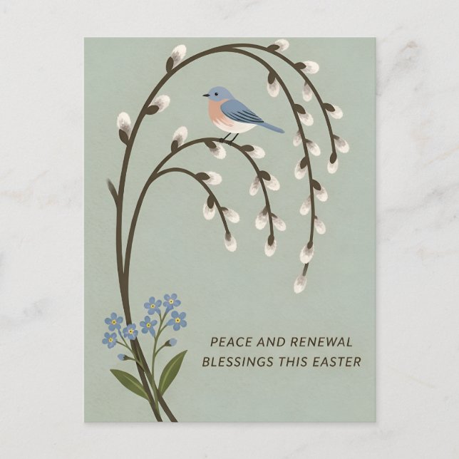 Cartão Postal Inspiring Easter Peace Renewal Bluebird Willow (Frente)