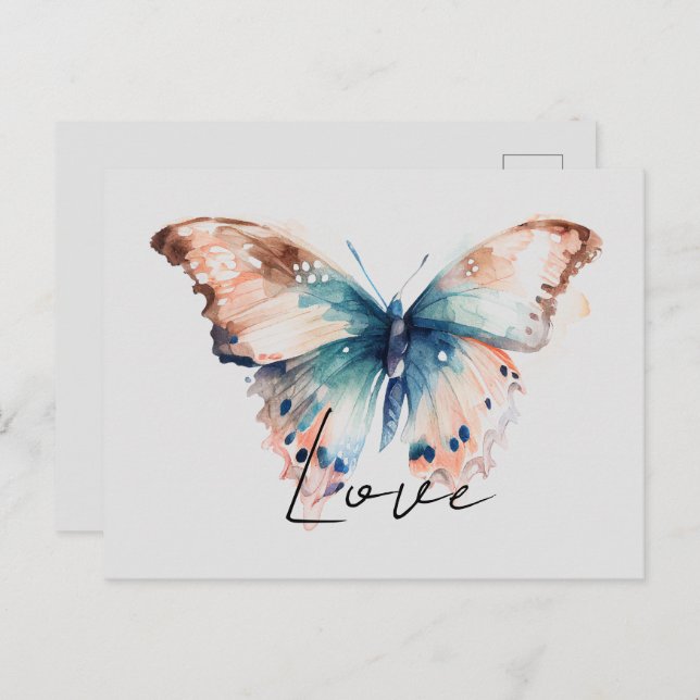Cartão Postal Inspiron Love Aqua Blue Butterfly (Frente/Verso)