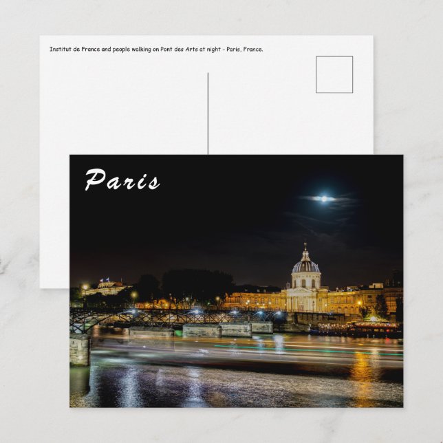 Cartão Postal Institut de France e Pont des Arts - Paris (Frente/Verso)