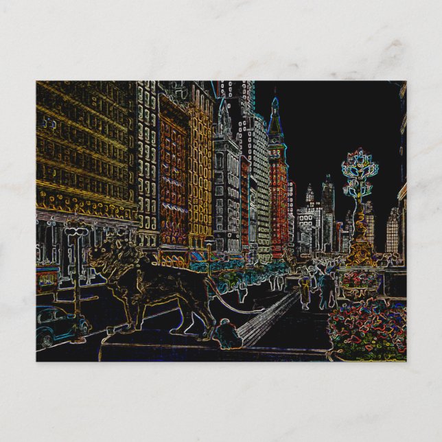 CARTÃO POSTAL INSTITUTO DE ARTE CHICAGO LIONS MICHIGAN AVE NEON  (Frente)