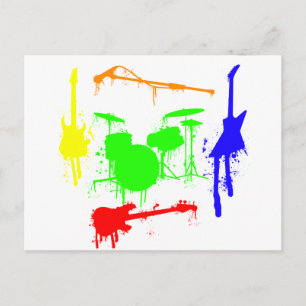 Cartão Postal Instrumentos musicais de respingos de tinta Banda 