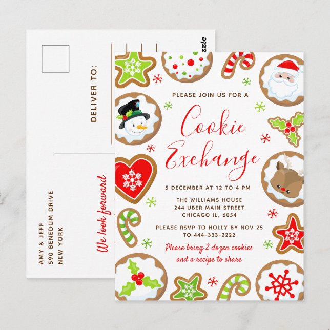 Cartão Postal Intercâmbio de Biscoitos de Natal Vermelho e Verde (Frente/Verso)