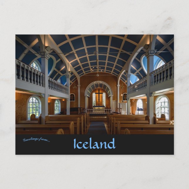 Cartão Postal Interior da Igreja Azul em Seyðisfjörður Islândia (Frente)