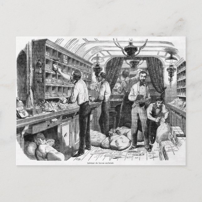 Cartão Postal Interior de um vagão postal ferroviário francês (Frente)