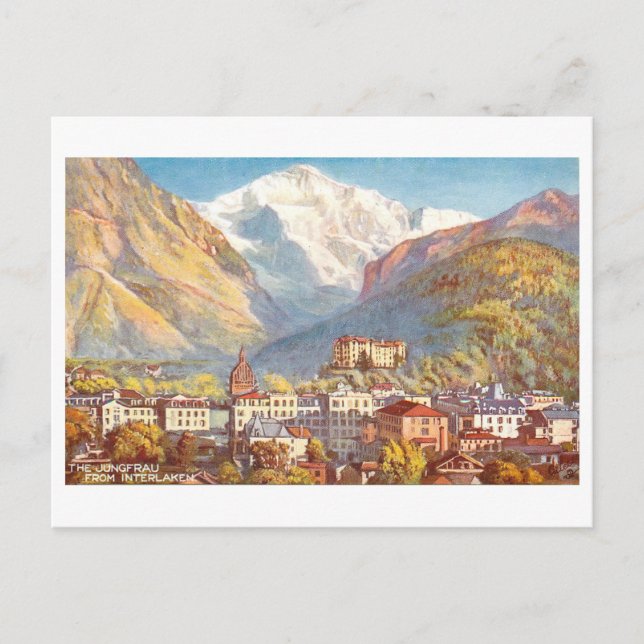 Cartão Postal Interlaken Antiga, Suíça, (Frente)