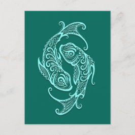 Cartão Postal Intrair Peixes de Azul Teal Zodiac