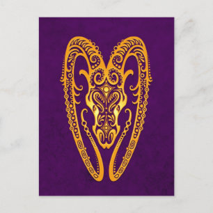 Cartão Postal Intrate Yellow Aries Zodiac em Roxo