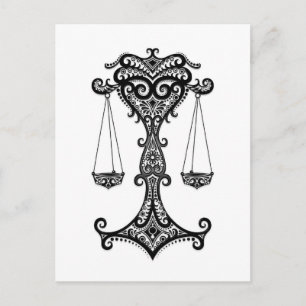 Cartão Postal Intricate Black Libra Zodiac em Branco