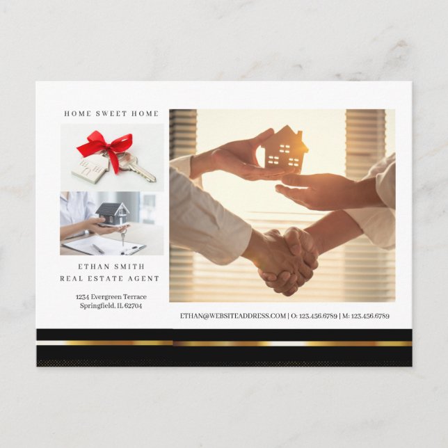 Cartão Postal Introdução ao Marketing Imobiliário Preto e Dourad (Frente)