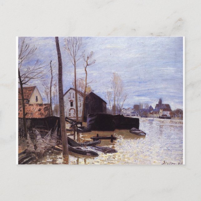 Cartão Postal Inundações em Moret por Alfred Sisley (Frente)