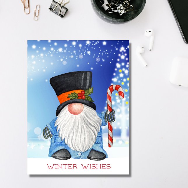Cartão Postal Inverno deseja natal Gnome Blue e White (Criador carregado)