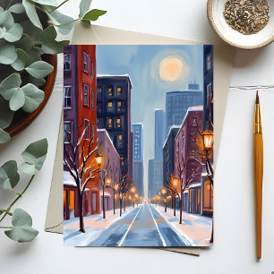 Cartão Postal Inverno em Boston Aquarela da Cidade de Massachu