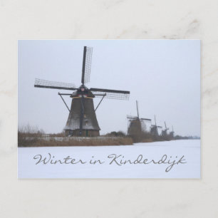 Cartão Postal Inverno em Kinderdijk, sítio da Unesco