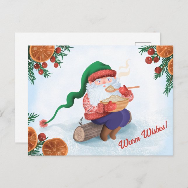 Cartão Postal Inverno Gnomo na neve (Frente/Verso)