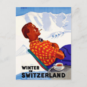 Cartão Postal Inverno na Suiça gosta ao sol
